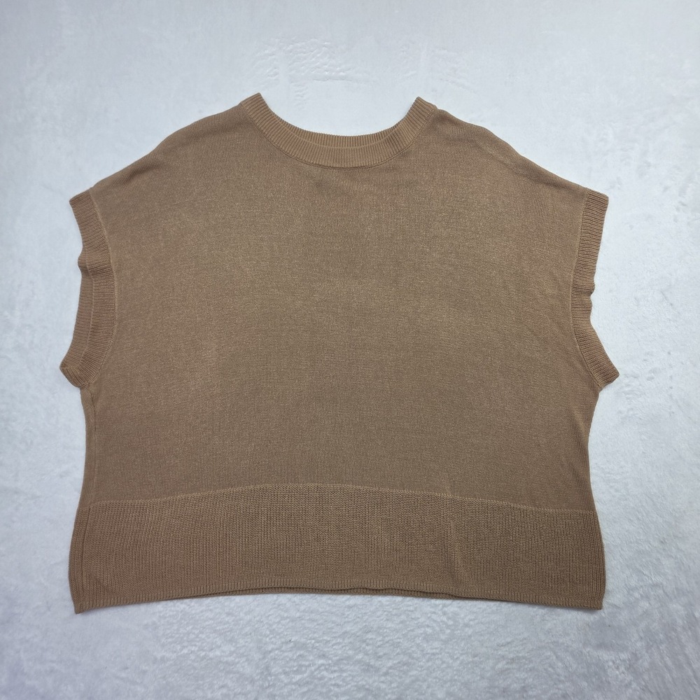 Halogen Womens Sleeveless Knit Top Medium Brown Cropped Minimalist Sweater